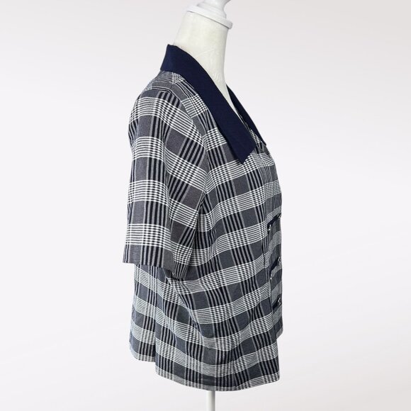 Vintage Sag Harbor Double Breasted Plaid Short Sleeve Blouse Size 16 Petite - Picture 6 of 10